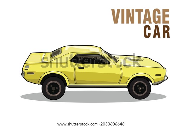 Old sedan car illustration for comics,\
flashcards, or books. A simple old car\
vector.