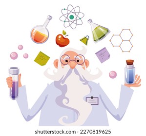 Old senior elderly scientist lab experiment banner cover concept. Vector graphic design illustration