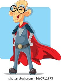 Old Senior Grandpa Superhero Vector Cartoon. Senior adult in hero costume having superpowers
