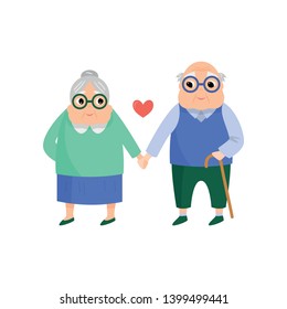 Old senior lovely couple, woman and man take hand