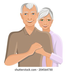 Old senior people family couple half-length portrait vector illustration