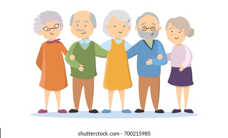 Old senior people set on white background. Happy smiling people.