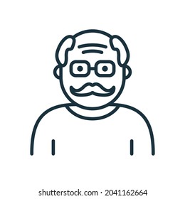 Old Senior Person Line Icon. Happy Elder Man Linear Pictogram. Old Grandfather Outline Icon. Retirement Concept. Editable Stroke. Isolated Vector Illustration.