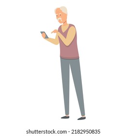 Old senior tap text icon cartoon vector. Phone person. Computer elder