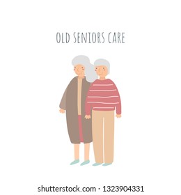 Old seniors care background, card,postcard, banner with old woman and man. Grandmother and grandfather