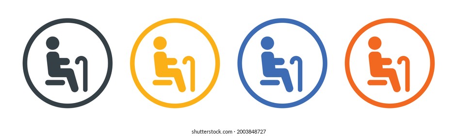 Old seniors sit on priority seat icon set. Public transportation concept.