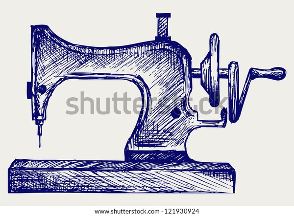 Old sewing machine. Doodle style