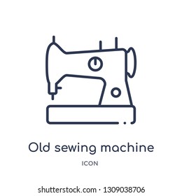 old sewing machine icon from sew outline collection. Thin line old sewing machine icon isolated on white background.