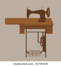 old sewing machine vintage antique tailor fashion equipment in brown illustration