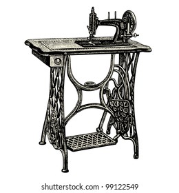 Old Sewing Machine - vintage engraved illustration - Catalog of a French department store - Paris 1909