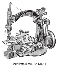 Old sewing machine / vintage illustrations from Meyers Konversations-Lexikon 1897