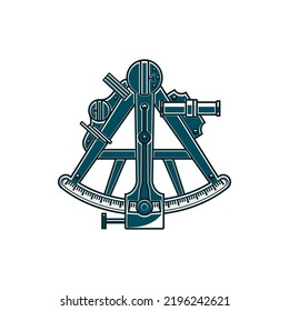 Old sextant isolated marine navigation instrument isolated monochrome icon. Vector doubly reflecting device measuring angular distance between two visible objects. Retro nautical seafarer equipment