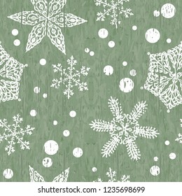 Old shabby background with snowflakes. Seamless christmas texture. Endless texture for wallpaper, fill, web page background, surface texture. Vector. Eps10.