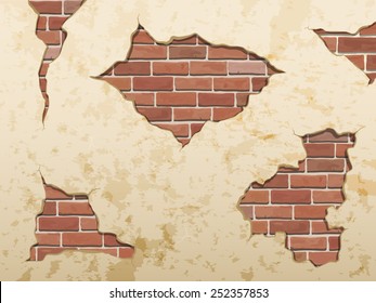 The old shabby concrete and brick cracks. Separate elements wall decor. Vector set.