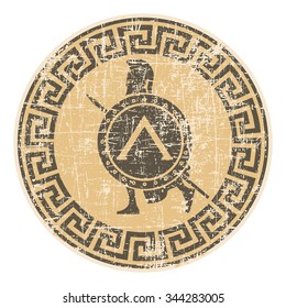 old shabby label Spartan soldier