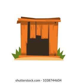 Old shabby wooden doghouse vector Illustration on a white background