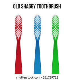 Old Shaggy Used Toothbrush. Vector Illustration On Isolated White Background