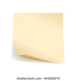 Old sheet of paper, grunge note paper isolated on white background, illustration.