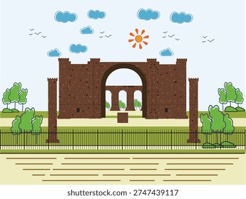 Old Sheldon Church Ruins Vector Illustration – Historic Brick Ruins in South Carolina
