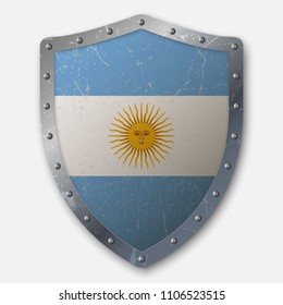 Old Shield with Flag of Argentina. vector illustration