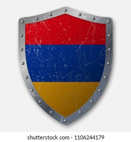 Old Shield with Flag of Armenia. vector illustration