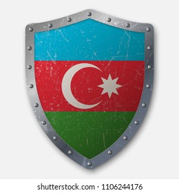 Old Shield with Flag of Azerbaijan. vector illustration