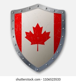 Old Shield with Flag of Canada. vector illustration