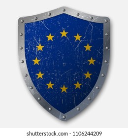 Old Shield with Flag of European Union. vector illustration