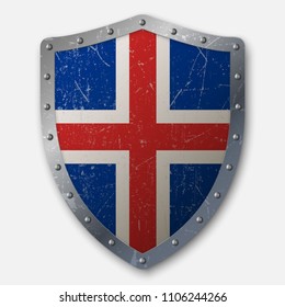Old Shield with Flag of Iceland. vector illustration
