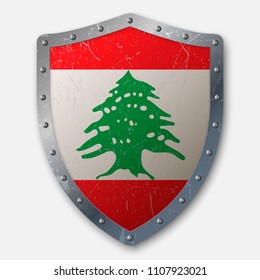 Old Shield with Flag of Lebanon. vector illustration