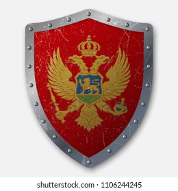 Old Shield with Flag of Montenegro. vector illustration