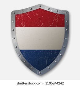 Old Shield with Flag of Netherlands. vector illustration