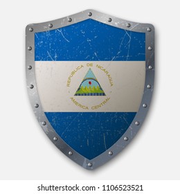 Old Shield with Flag of Nicaragua. vector illustration