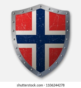 Old Shield with Flag of Norway. vector illustration