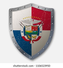 Old Shield with Flag of Panama. vector illustration