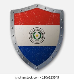 Old Shield with Flag of Paraguay. vector illustration