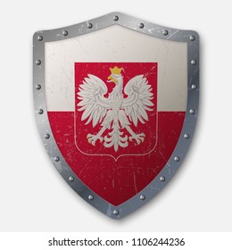 Old Shield with Flag of Poland. vector illustration