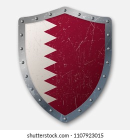 Old Shield with Flag of Qatar. vector illustration