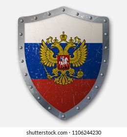 Old Shield With Flag Of Russia. Vector Illustration