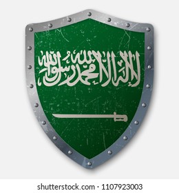 Old Shield with Flag of Saudi Arabia. vector illustration