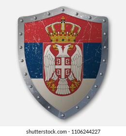 Old Shield with Flag of Serbia. vector illustration