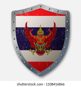 Old Shield with Flag of Thailand. vector illustration