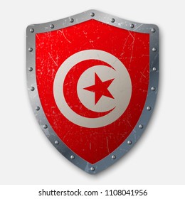 Old Shield with Flag of Tunisia. vector illustration