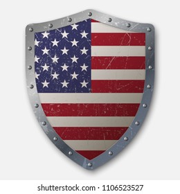 Old Shield with Flag of United States. vector illustration