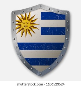 Old Shield with Flag of Uruguay. vector illustration