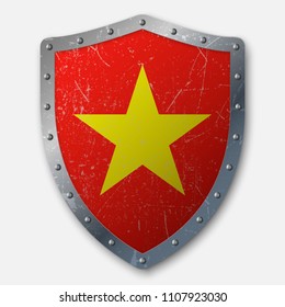 Old Shield with Flag of Vietnam. vector illustration