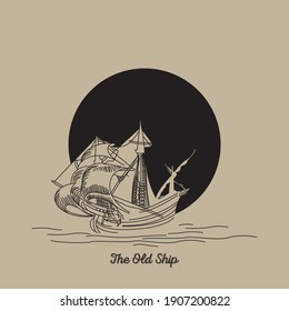 Old Ship Drawing vector illustration. 