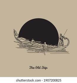 Old Ship Drawing vector illustration. 