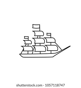 Old ship line art vector.