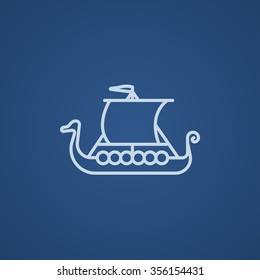 Old ship line icon for web, mobile and infographics. Vector light blue icon isolated on blue background.
